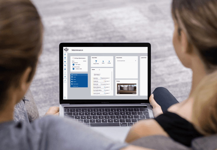 MyHome customer portal showing defect reporting, photo submission, and progress tracking features