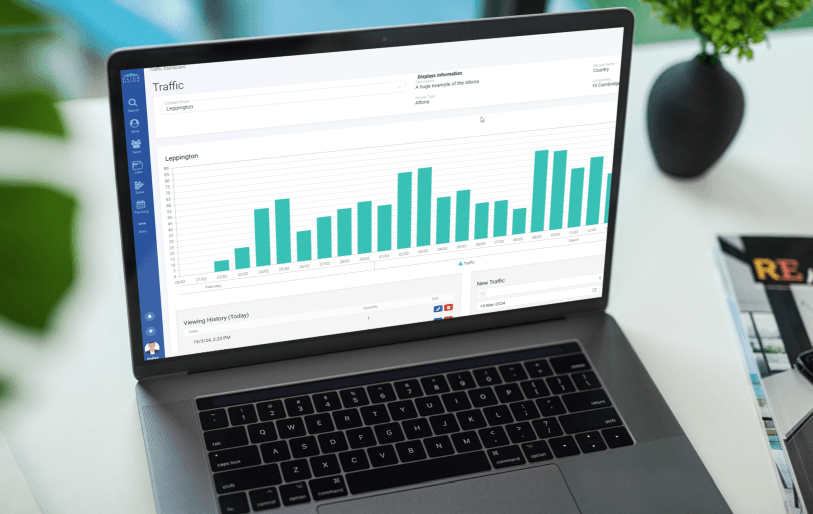 Enterprise reporting dashboard in ClickHome on a laptop